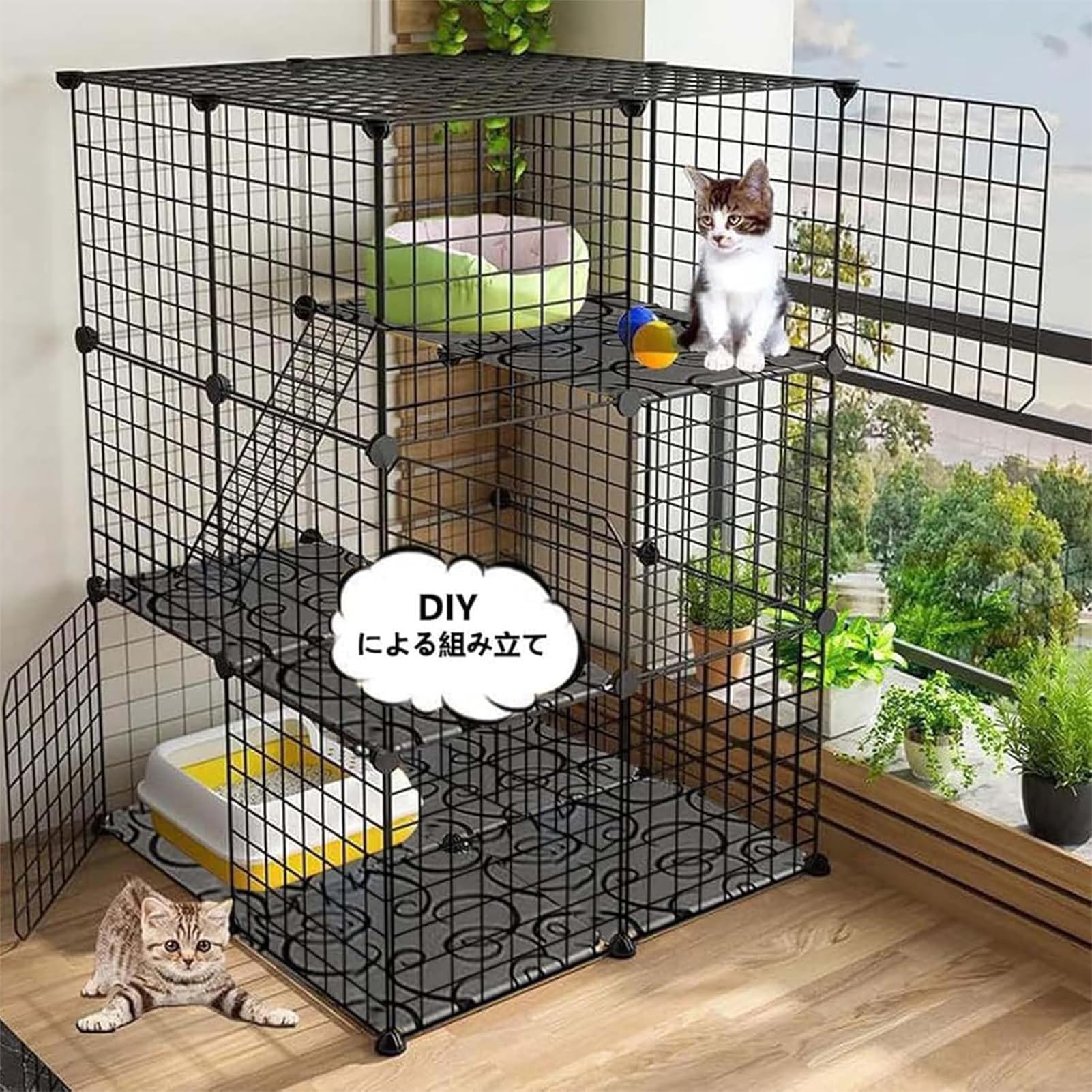 キャットケージ 猫 ケージ 「折りたたみ式 組み立て簡単 工具不要！」 2段 Amazon.co.jp: 猫 ケージ 折りたたみ キャットケージ 2段収納型猫用